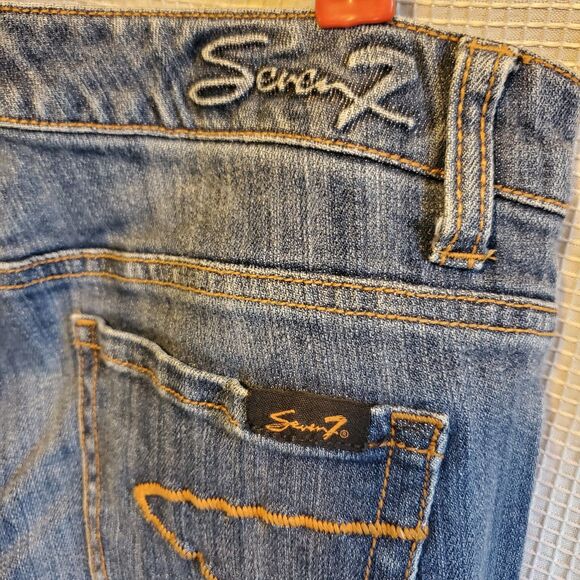 7 FOR ALL MAN KIND Flare Jeans Womens Sz 10 Blue 5 Pocket Leg Y2K 90s Boho - Picture 6 of 9